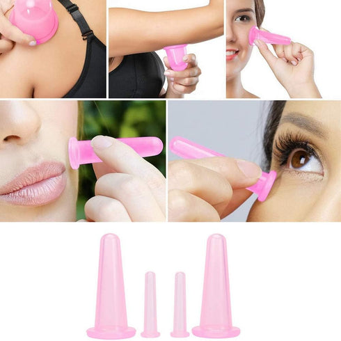 Natural Silicone Massage Cup, Anti Cellulite Facial Cupping Therapy for Face, Neck, Body, Anti-Aging Beauty Tool (Pink)
