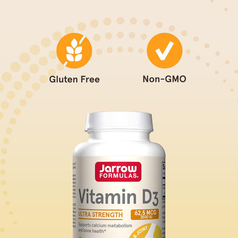 Jarrow Formulas Vitamin D3 62.5 mcg (2,500 IU), 100 Servings Softgels for Bone Health & Immune Support