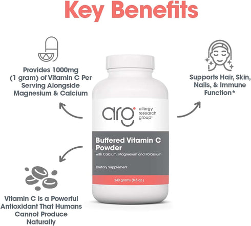 Immune, 240 (8.5 oz) Allergy Research Group - Buffered Vitamin C Powder - Antioxidant, Calcium/Mag/K - g