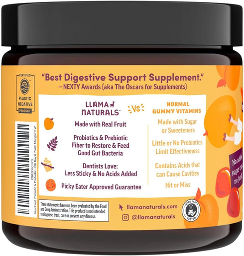 Llama Naturals Kids Probiotic with Prebiotic Fiber, Vegan Organic Gummies for Gut Health Support (60 Ct)