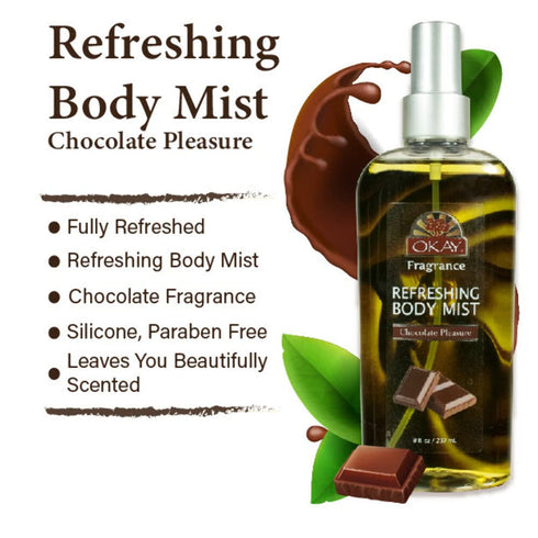 OKAY Chocolate Pleasure Refreshing Body Mist, 8oz / 237ml
