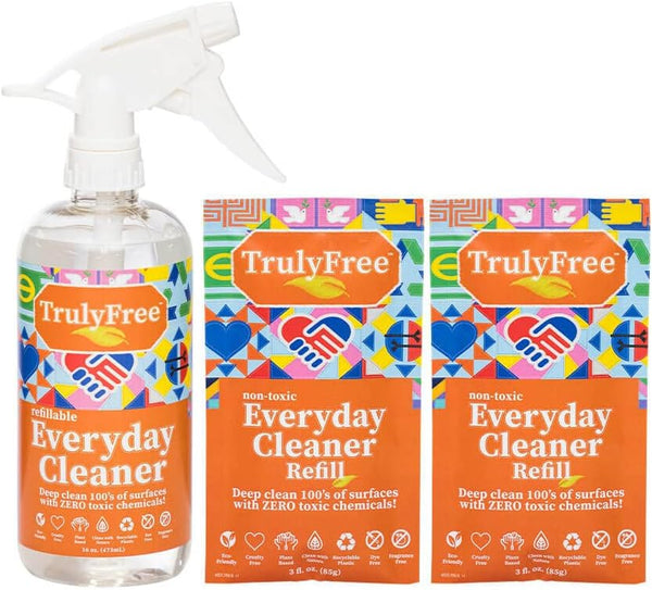 Everyday Cleaner - All Purpose Natural Spray, Household Cleaning Supplies - 16oz Empty Bottle, 2 Refills (3 oz each)