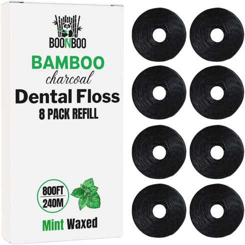 Dental Floss Refill Rolls, Charcoal Woven Thread, 8 Pack, Mint