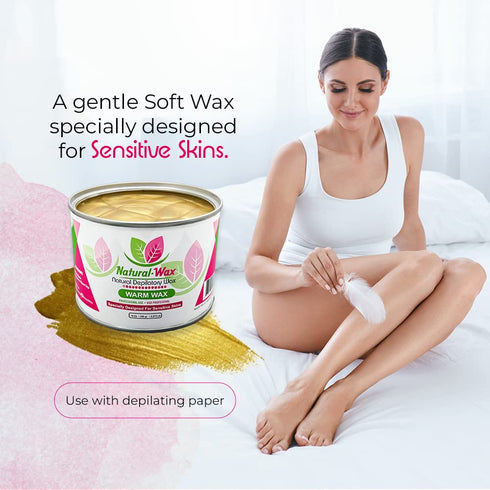 Natural Wax Depilatory Soft Wax, 100% Organic Gentle Moisturizer for Sensitive Skin Hair Removal (14 oz)