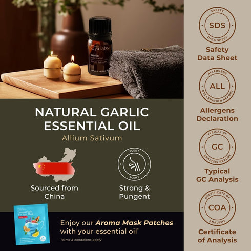 Gya Labs Garlic Essential Oil for Diffuser, 0.34 Fl Oz, 100% Pure Natural for Skin, Hair, Candle Making Scent