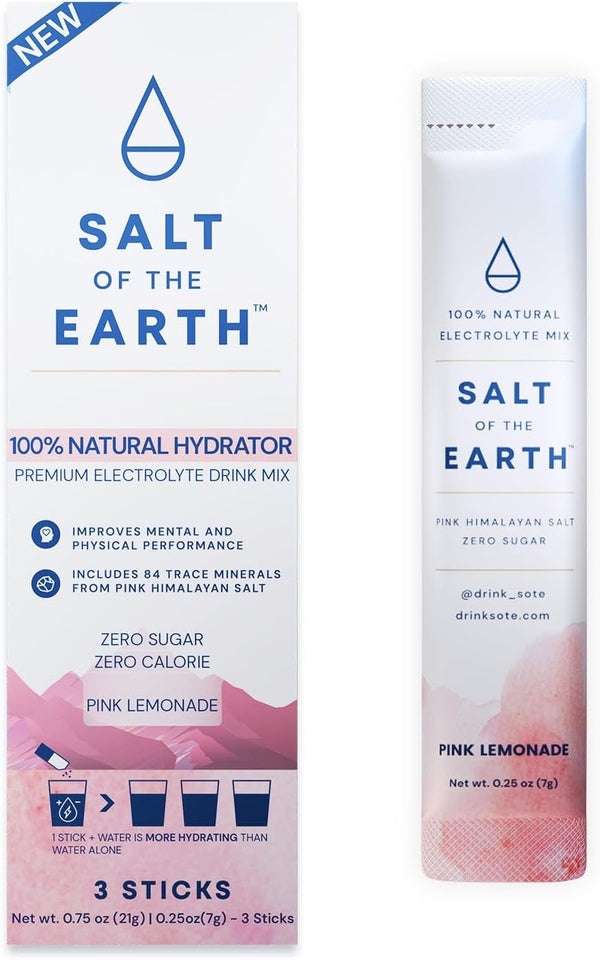 Salt of the Earth Premium Zero-Sugar Electrolyte - Made with Pink Himalayan Salt - 3 Sticks, Pink Lemonade