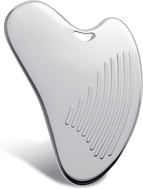 Non-Slip Grip Stainless Steel Gua Sha Tool for Face, Ribbed Facial Guasha