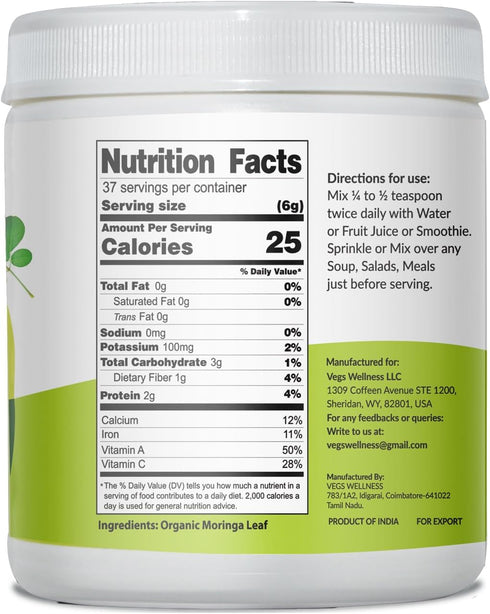Moringa Leaf Powder - Freeze Dried & True Green 100% Pure Moringa Leaves Powder - Single Origin Organic Moringa Oleifera Leaf with Essential Amino Acids, Antioxidants, Vitamins - Non-GMO, 8 oz