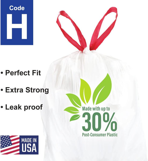 Extreme Consumer Products Trash Bags, 50 Count, Compatible with Simplehuman Code H, Durable Drawstring Liners
