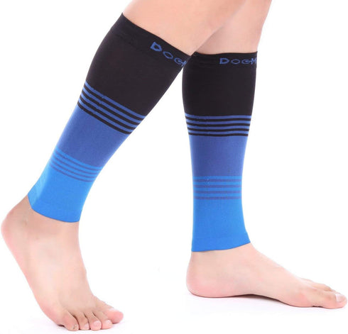 Doc Miller Compression Calf Sleeve - 20-30 mmHg Graduated Support, Knee High, Running, Shin Support, Striped Design, 1