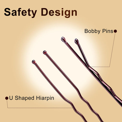 TsMADDTs 200PCS Bobby Pins, Brown U Shaped Hair Pins for Buns, with Storage Box, 2.4Inch and 2Inch