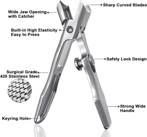 Nail Clippers for Thick Toenails, Wide Jaw Opening Heavy Duty Fingernail Clipper Portable Ultra Sharp Splash Proof Large Trimmer with Lock for Men Women Seniors (Silver2P)