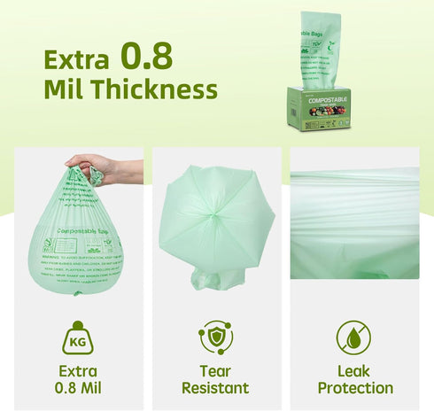OMOTIYA 3 0.8 16.9" 17.7", 50 Count, Compostable Trash Bags, Small Compost Bags Gallon, Extra Thick Mils, x Compostable