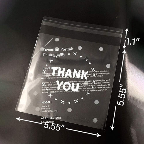 200pcs Clear Self-Adhesive Treat Bags, Cellophane Cookie & Candy Bags with “THANK YOU” Design for Bakery & Party Favors