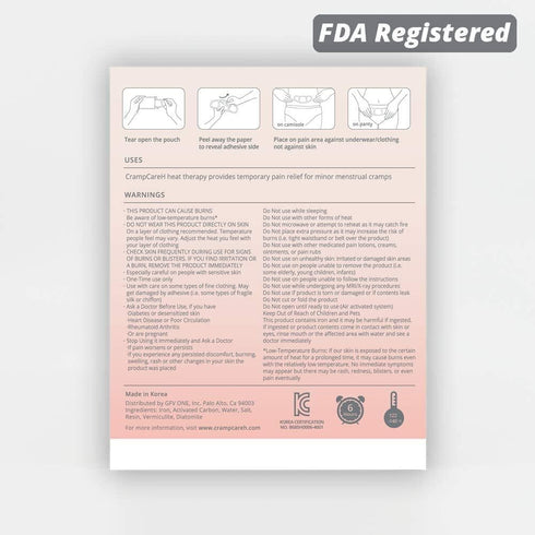 CrampCareH PMS/Menstrual Cramps Relief Heat Patch, 5 Patches with Wide Wings, FDA Registered