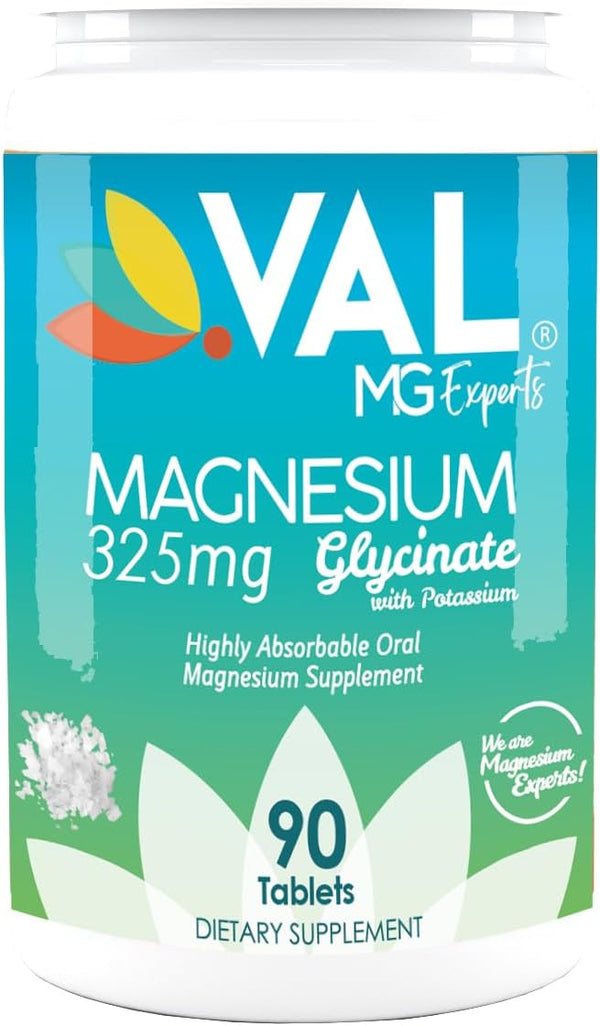 VAL MG Experts Magnesium Glycinate Plus B6 & Potassium for Stress Relief, 90 Tablets
