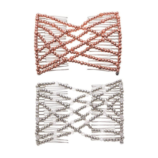 LOVEF 2pcs Fashion Magic Beaded Elasticity Double Hair Comb Clip - Stretchy Women Hair Accessories