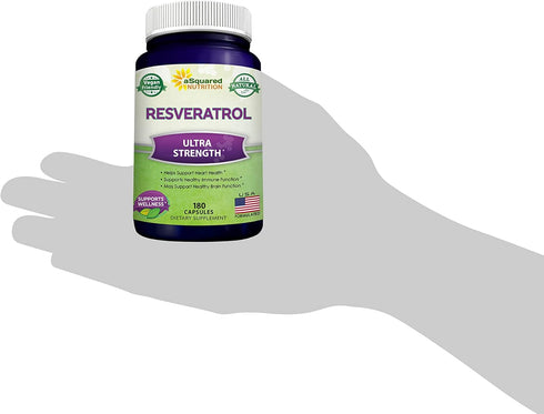100% Natural Resveratrol Supplement, 1000mg Max Strength (180 Capsules) for Heart Health & Antioxidants