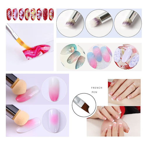 JERCLITY 5pcs Acrylic Nail Gradient Shading Brushes Set - Double Ended Nail Sponge Pen Manicure Tools