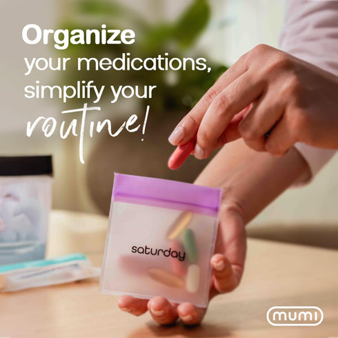 mumi Travel Pill Organizer Set, 7 Mini Zipper Pouches for Pills, Reusable Pocket Pill Bags for Medicine Travel