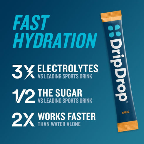 DripDrop Hydration - Tropical Variety Pack, Electrolyte Drink Mix Single Serve Packets, Non-GMO, Gluten Free, Vegan, 32