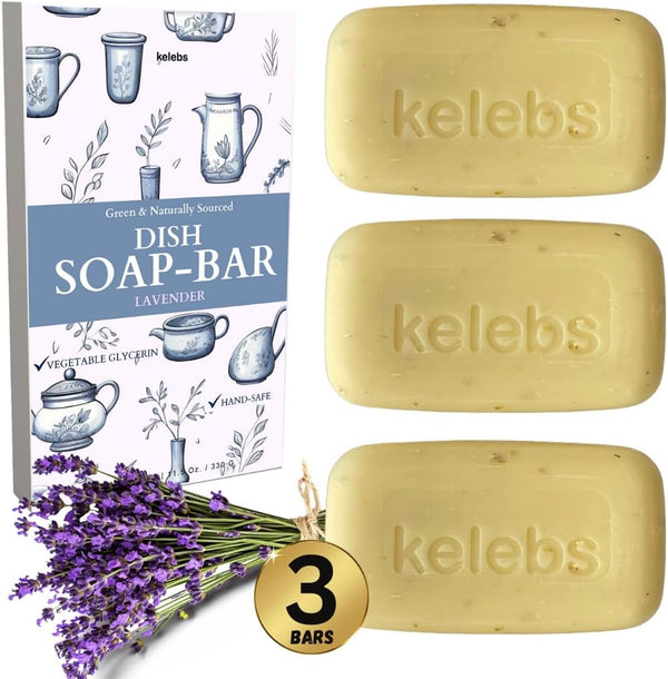 Lavender Hypoallergenic Dish Soap Bar, Organic, Pack of 3, Skin-Safe, Non-Toxic, Sustainable Kitchen Soap