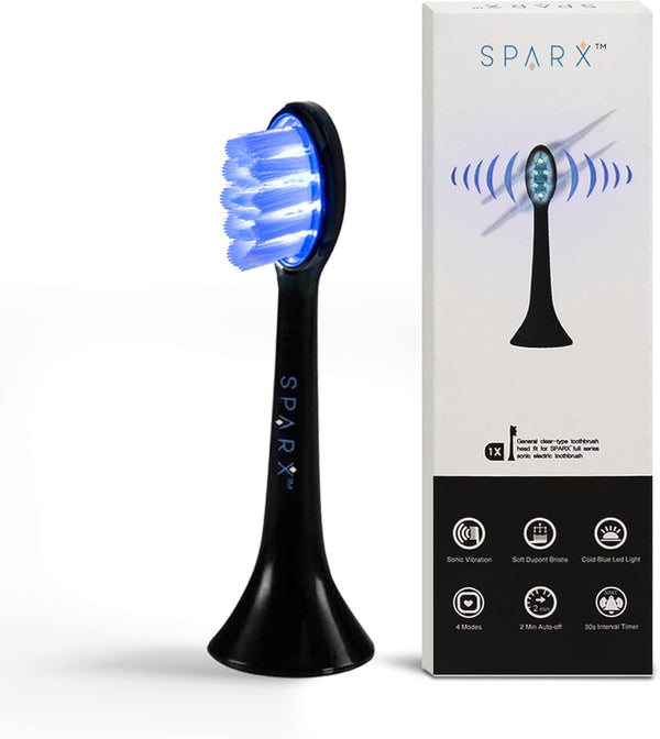 Sparx Toothbrush Replacement Heads, Black Brush Heads with Blue Light Therapy for Gum Care, 1 Pack