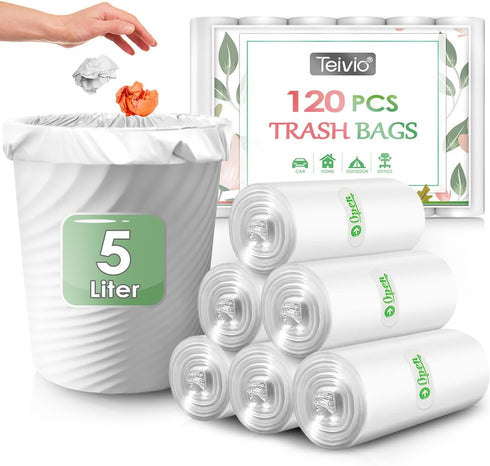 1.2 Gallon 120 Counts Strong Trash Bags, Bathroom Trash Can Bags, Small Plastic Bags for Home Office Kitchen, Clear