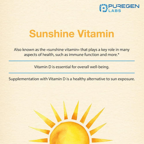 Puregen Labs Vitamin D3 50,000 IU - 100 Vegetable Capsules for Healthy Muscle Function & Immune Support, Non-GMO &