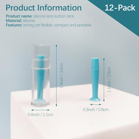 Zoolinn 12-Pack Silicone Hard Contact Lens Remover Tools Hard Scleral Lens Applicator with Suction Cup Grip(Blue)