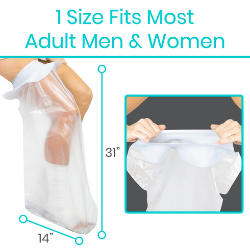 Vive Cast Cover for Shower Leg, Waterproof Adult Cover Bag for Showering After Surgery, Watertight & Submersible