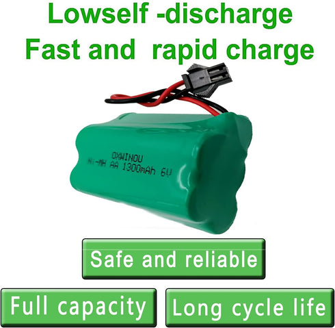 OXWINOU 6V 1300mAh Pack 2P AA5SW (1-Pack) Ni-MH AA Rechargeable Battery with SM Plug for Toys, Lighting and Electric
