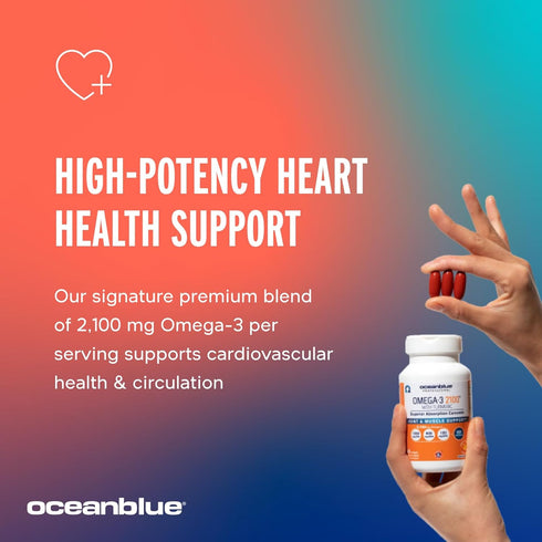 Oceanblue Professional Omega-3 2100 with Turmeric - 60 Count, Triple Strength Burpless Fish Oil for Heart Health