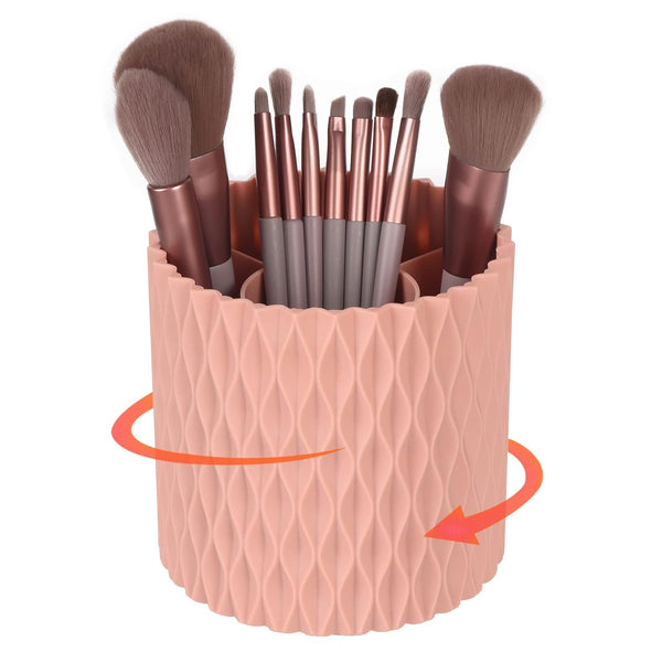 Makeup Brush Holder Organizer, 360° Rotating Multi-Functional Pen Holder for Vanity Storage (Pink)
