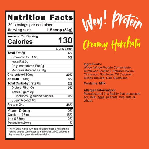 Horchata Whey Protein, Traditional Mexican Flavor, Sugar-Free, Gluten-Free, 23g Protein, 30 Servings, 2.2lbs