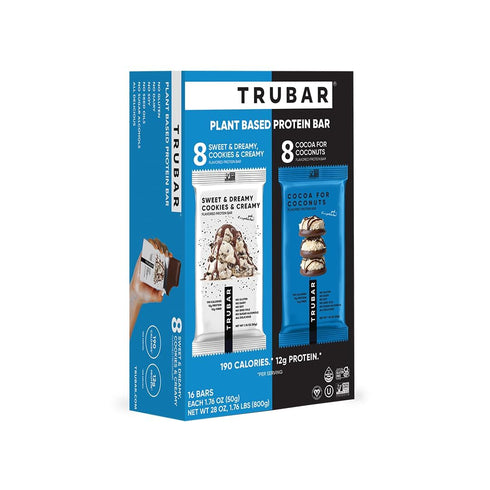 KD Chocolates 16 TRUBARs Vegan Protein Bar Cocoa For Coconuts and Cookies and Creamy ct
