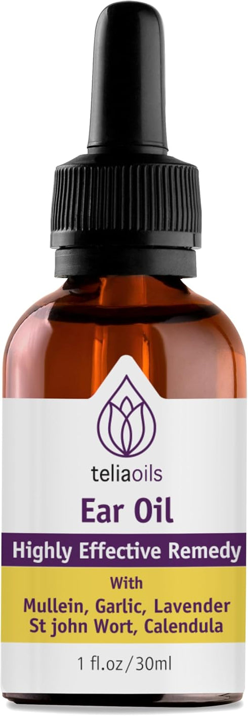 Teliaoils Natural Ear Drops, Essential Oil with Garlic and Mullein for Earwax Removal, 1 oz