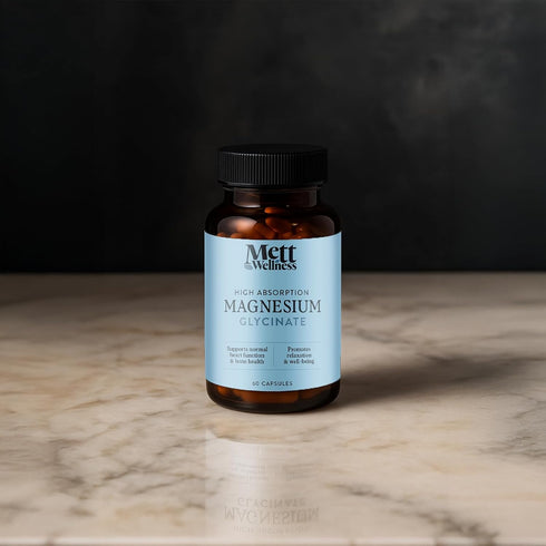 Mett Wellness 60 Magnesium Glycinate | Capsules | Supports Relaxation, Muscle & Nerve Function | Bone, Heart