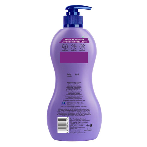 Parachute Advansed Deep Nourish Body Lotion, 100% Natural with Pure Coconut Milk, 13.5 Fl. oz, 72h Moisturization for