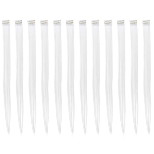 SWACC 12 Pcs Clip on Straight One Color Party Highlights Hair Extensions (White)