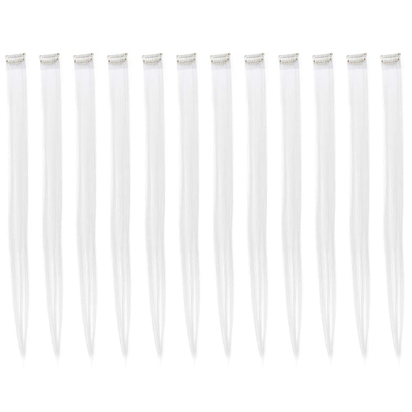 SWACC 12 Pcs Clip on Straight One Color Party Highlights Hair Extensions (White)