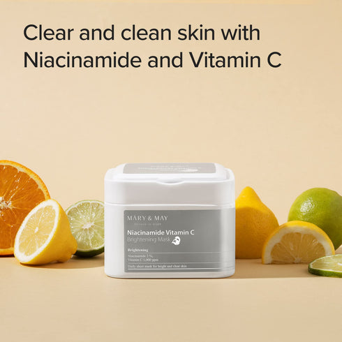 Mary&May Niacinamide Vitamin C Brightening Mask 30ea | Cica Sheet Mask, Korean Skincare, Vitamin C Mask Sheet | EWG