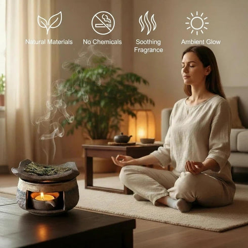 Zen Incense Burner Kit,Ceramic Aromatherapy Burner for Cedar Essential Oil Burner,Tea Light Teapot Warmer Candle Holder