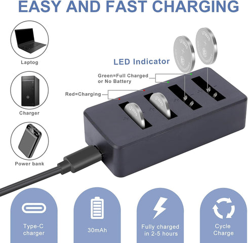 JOXIYECLTL CR2025 3V Batteries(5PCS) Rechargeable Battery with Charger Coin Button Cell Lithium-ion