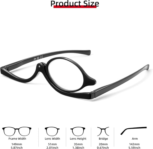 JM 2 Pairs Magnifying Flip Down Makeup Reading Glasses for Women with Spring Hinge +1.5