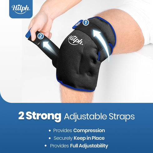 Hilph XL Ice Pack Wrap for Knee, Reusable Gel Large Ice Pack for Pain Relief, Hot Cold Therapy (Black)