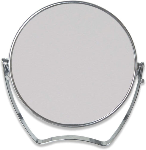 WMugthome Portable Round Makeup Mirror - Two-Sided 4-In/6-in with Handle, 1X and 3X Magnification, Silver
