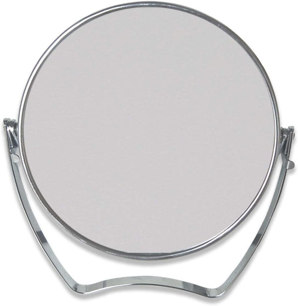 WMugthome Portable Round Makeup Mirror - Two-Sided 4-In/6-in with Handle, 1X and 3X Magnification, Silver