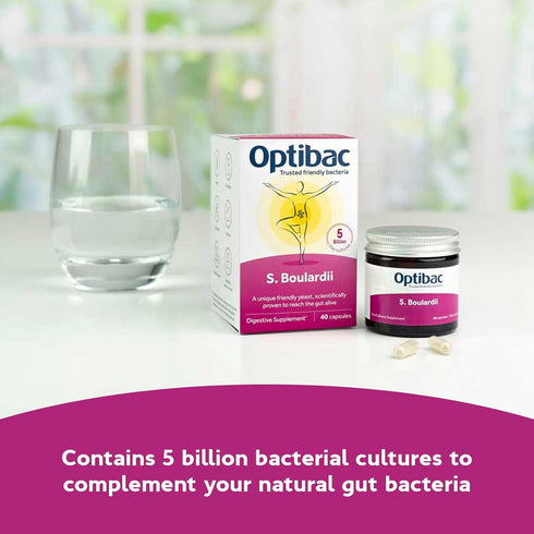Optibac Probiotics Saccharomyces Boulardii, Vegan Digestive Probiotic Supplement, 5 Billion CFU, 40 Capsules
