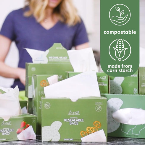 100% Compostable Food Storage Bags, 50 Pack, Gallon, Eco-Friendly Freezer Bags, Resealable, Heavy-Duty, Off-White
